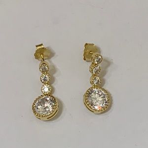 Gold Plated Cubic Zirconia Drop Earring over 925 Sterling Silver - NEW